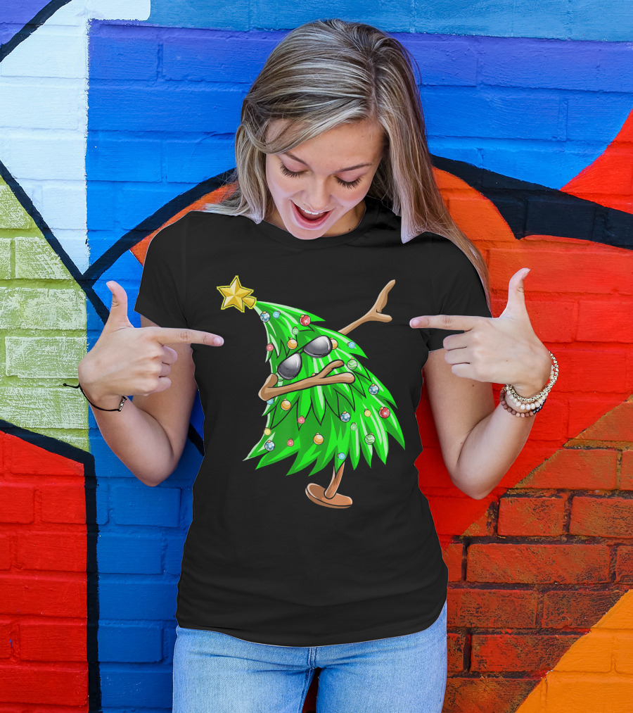 Dabbing Christmas Tree With Sunglasses And Star Topper T-Shirt