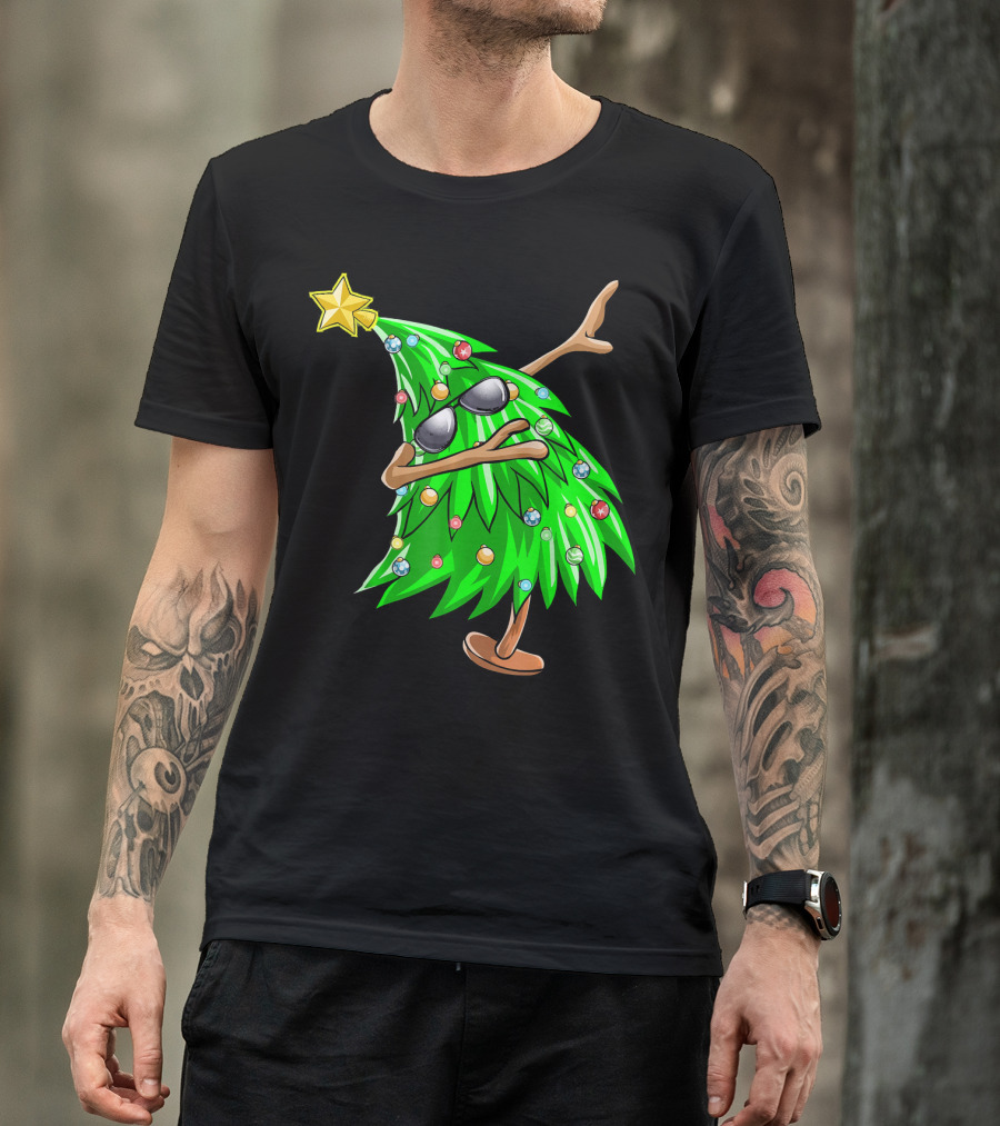 Dabbing Christmas Tree With Sunglasses And Star Topper T-Shirt