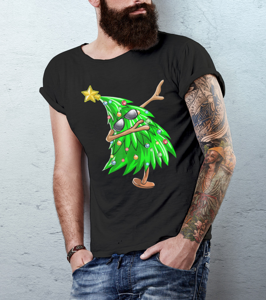 Dabbing Christmas Tree With Sunglasses And Star Topper T-Shirt