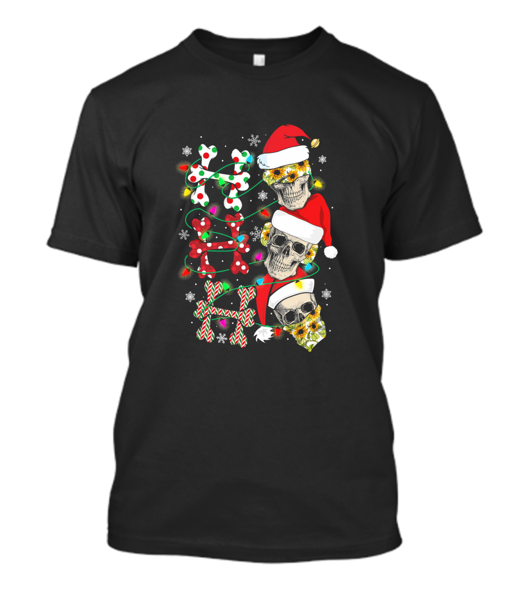 Ho Ho Ho Skull Santa Hat Christmas Lights Skulls T-Shirt