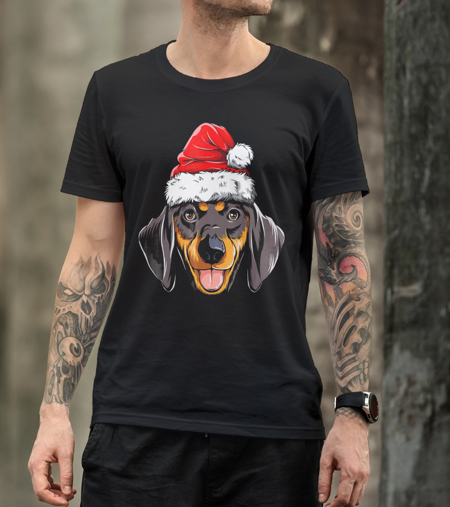 Dachshund Santa Hat Festive Dog Christmas T-Shirt