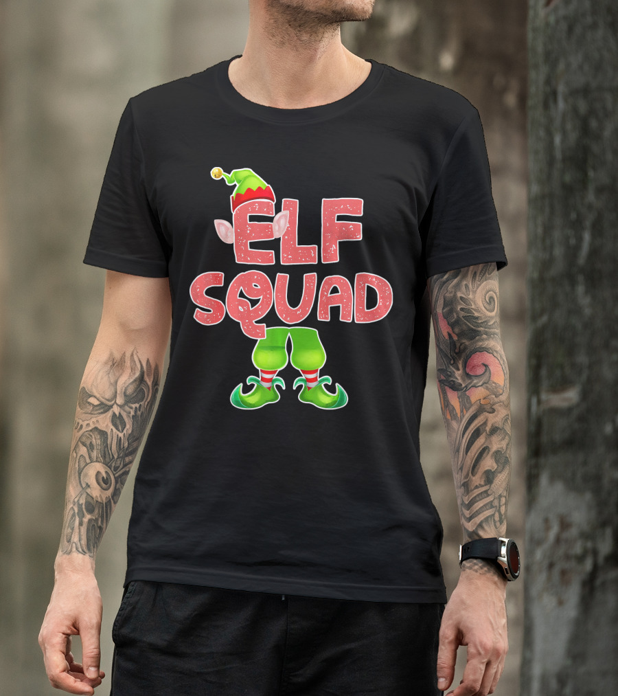 Elf Squad Funny Merry Christmas Hat And Shoes T-Shirt