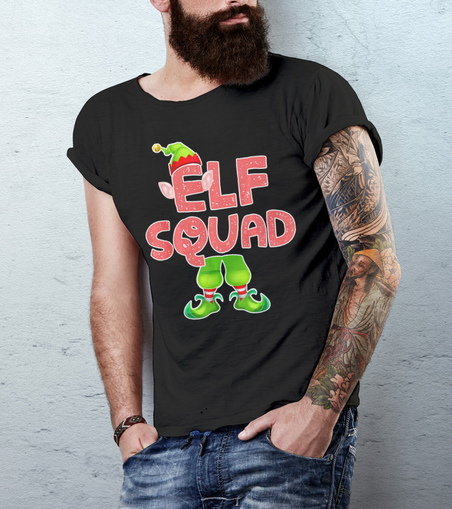 Elf Squad Funny Merry Christmas Hat And Shoes T-Shirt