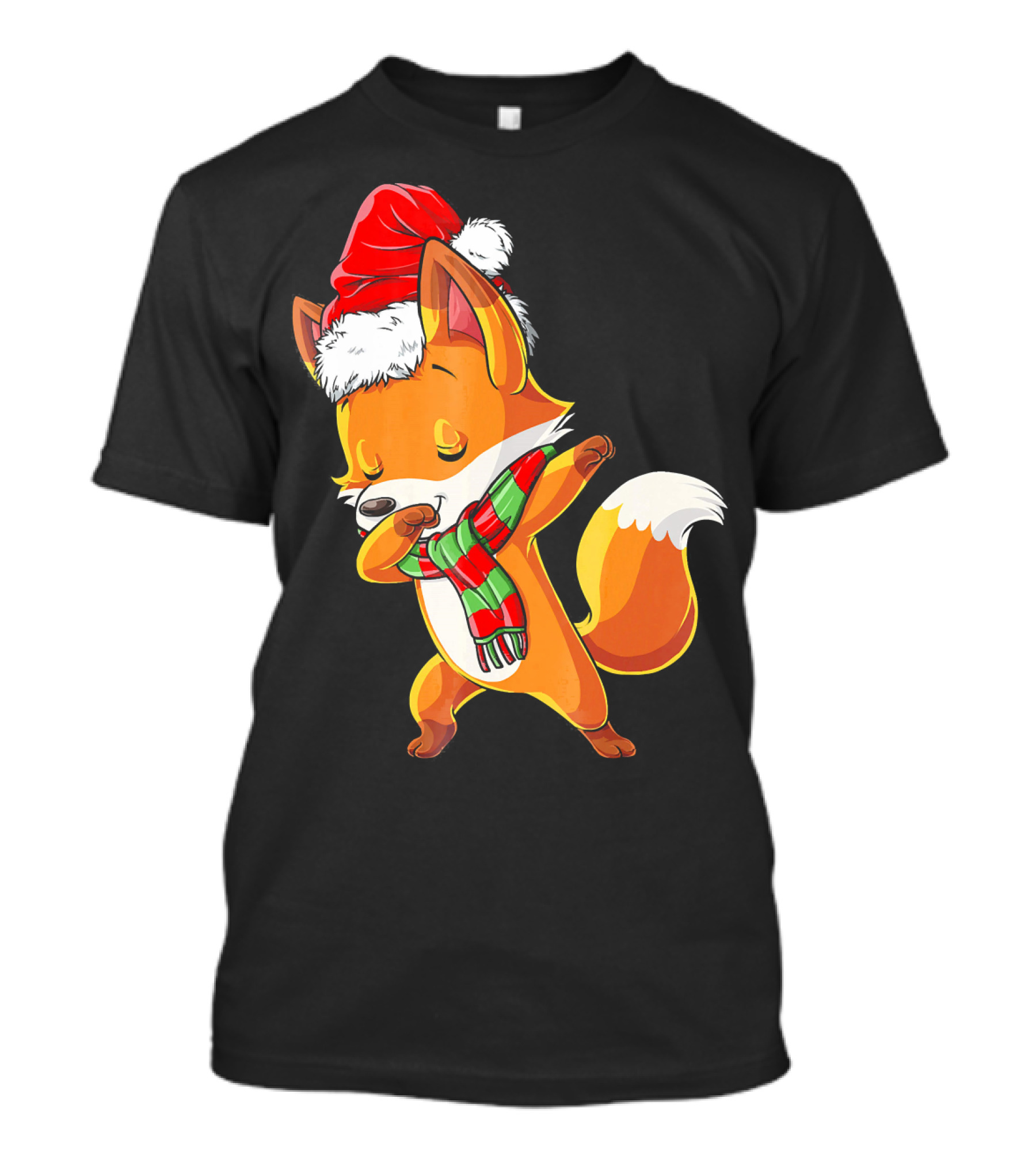 Christmas Dab Fox With Santa Hat And Scarf T-Shirt