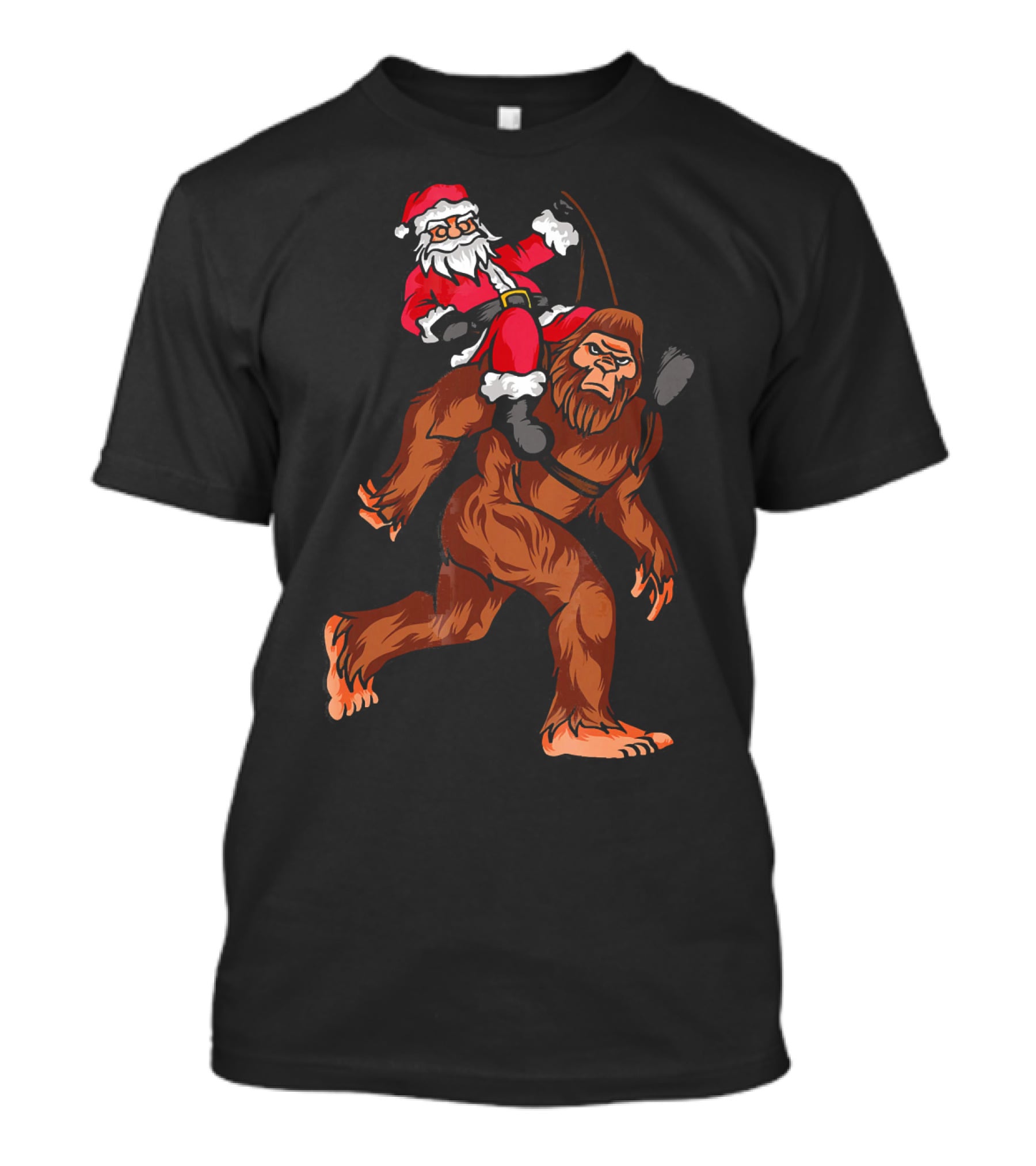 Bigfoot Carrying Santa Claus In Christmas T-Shirt