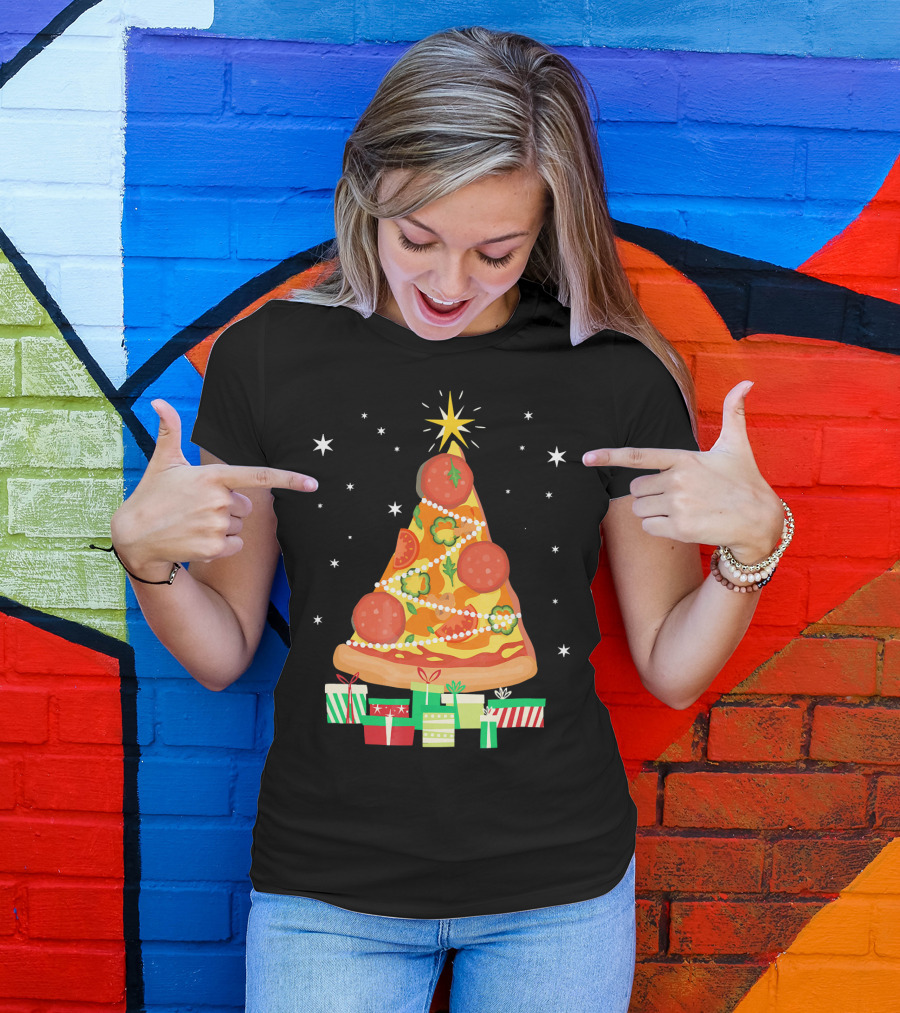 Pizza Christmas Tree Slice Festive Gifts T-Shirt