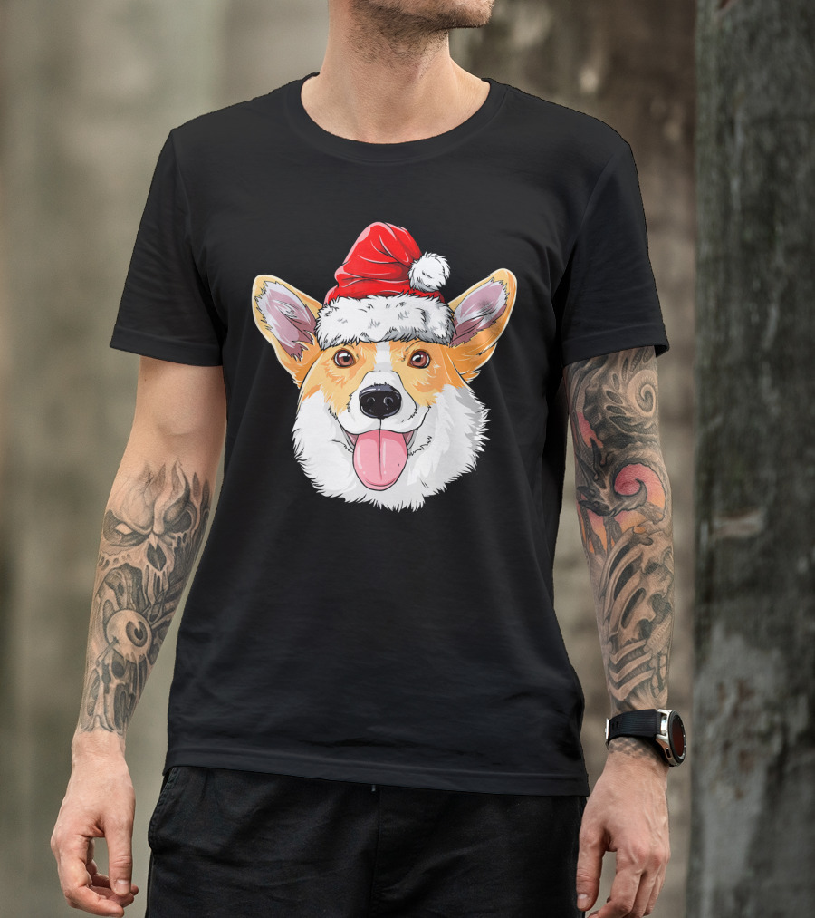 Corgi Wearing Santa Hat T-Shirt
