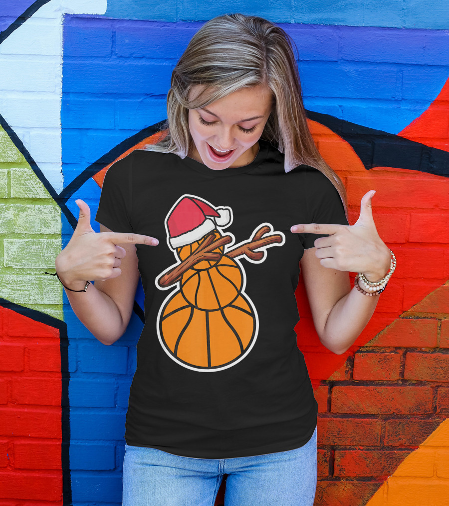 Basketball Snowman Dabbing Santa Hat T-Shirt