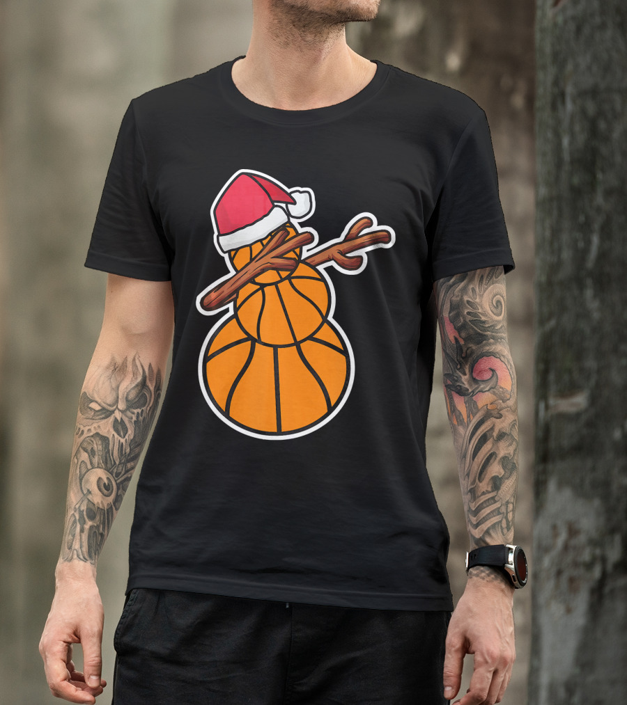Basketball Snowman Dabbing Santa Hat T-Shirt