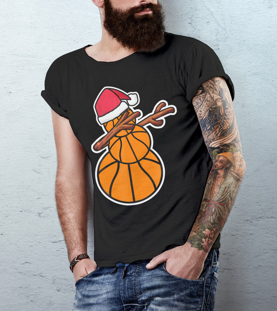 Basketball Snowman Dabbing Santa Hat T-Shirt