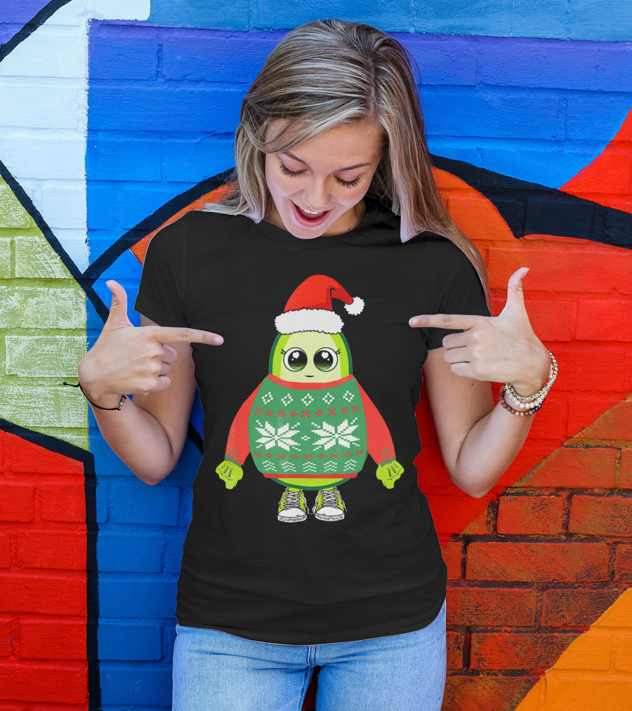 Santa Avocado Cute Christmas Sweater Sneakers T-Shirt