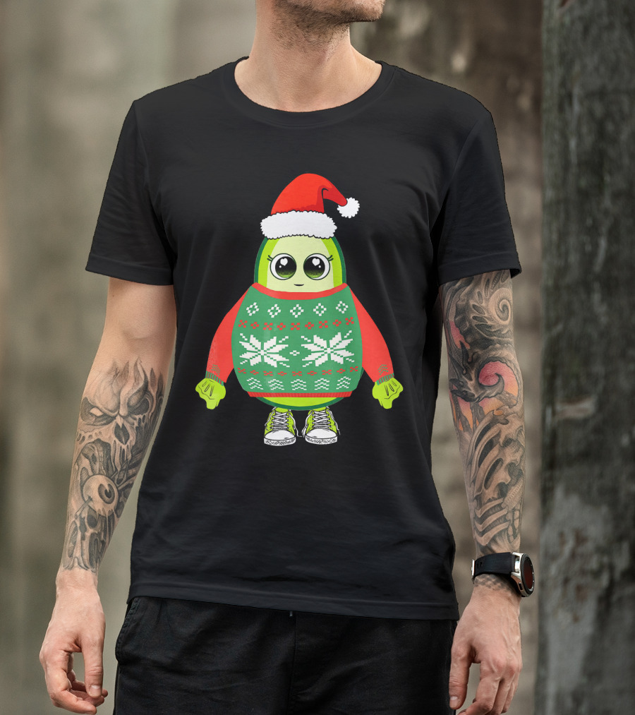 Santa Avocado Cute Christmas Sweater Sneakers T-Shirt