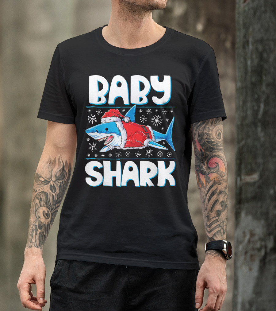 Baby Shark Santa Christmas Snowflakes T-Shirt