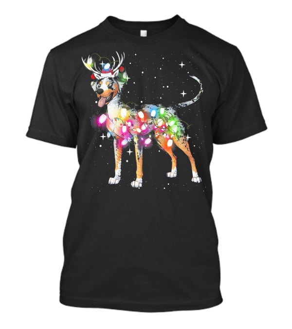 Festive Catahoula Leopard Dog With Christmas Lights And Reindeer Antlers T-Shirt