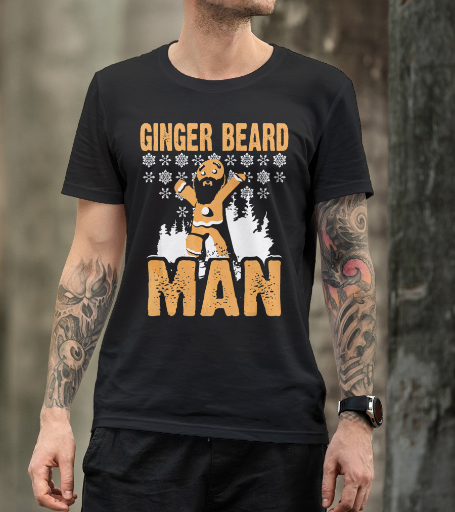 Ginger Beard Man Xmas Holiday Snowflakes Gingerbread T-Shirt