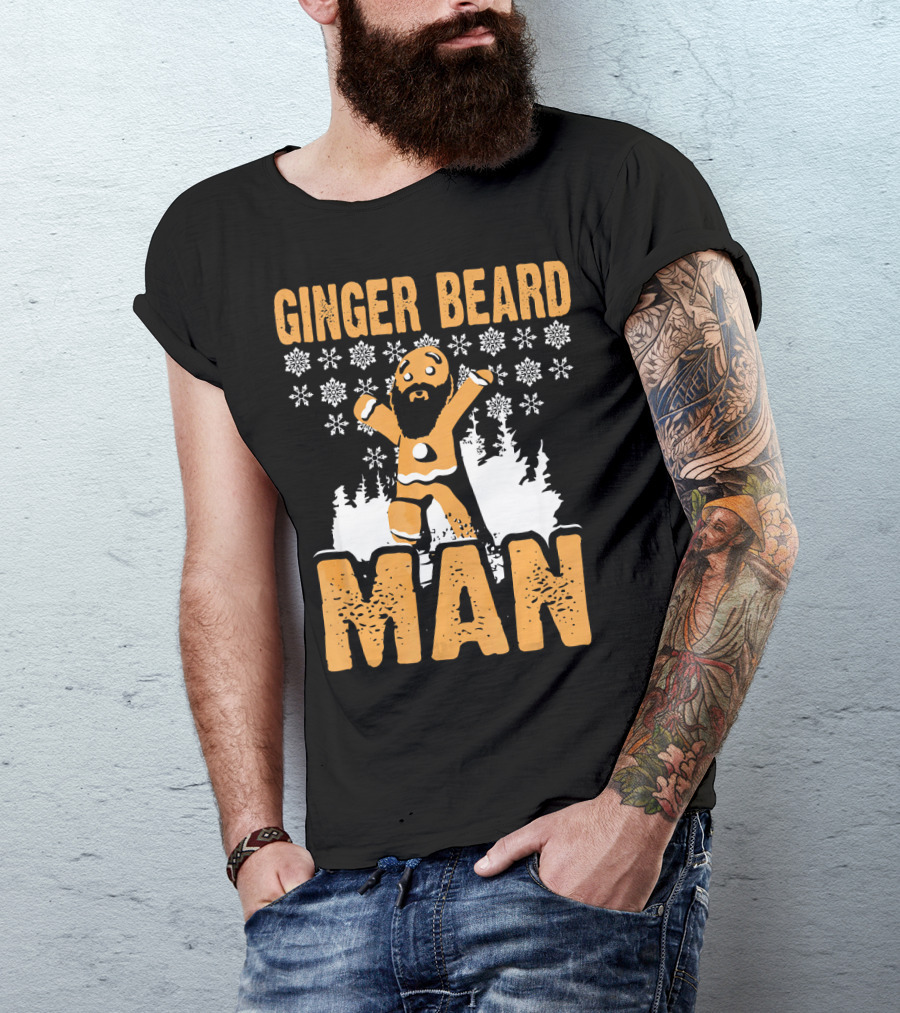 Ginger Beard Man Xmas Holiday Snowflakes Gingerbread T-Shirt