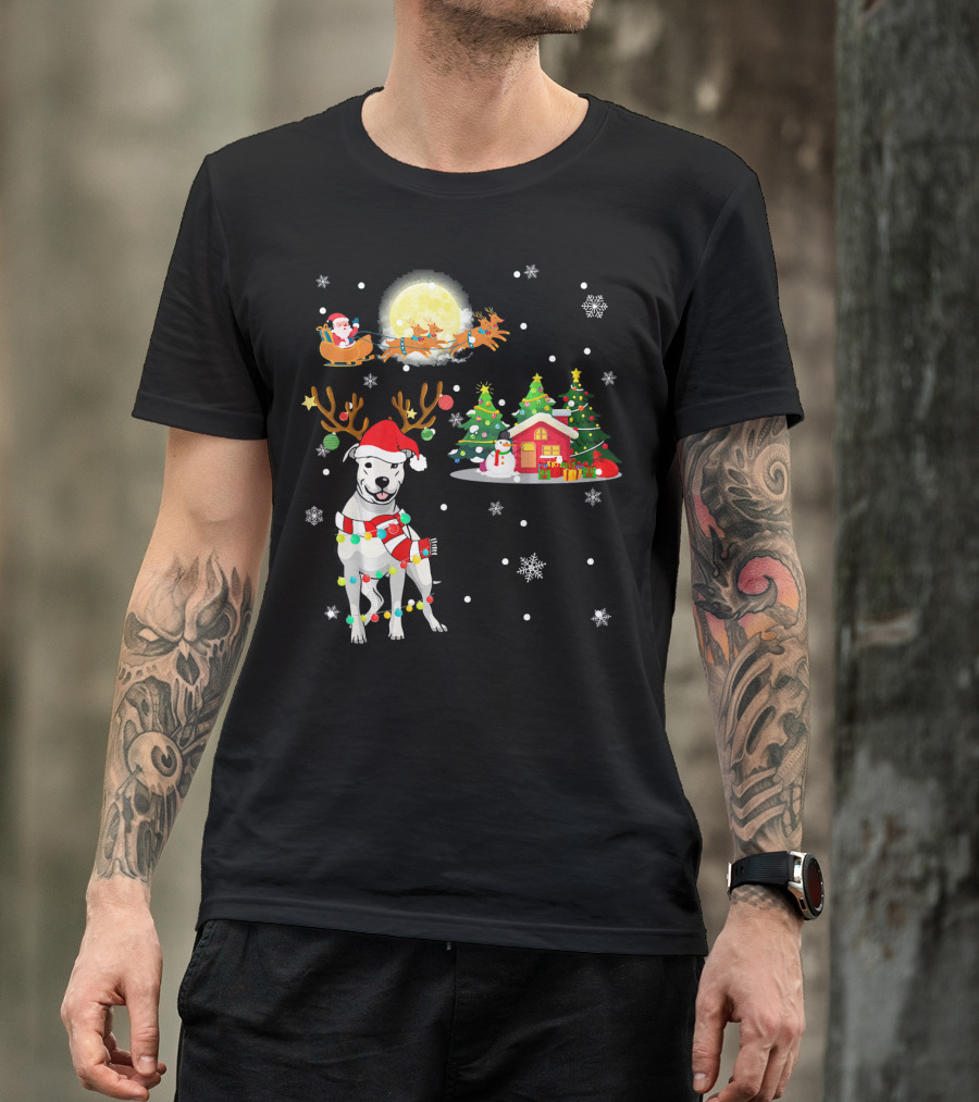 Santa's Sleigh And Festive Dogo Argentino Christmas Wonderland T-Shirt