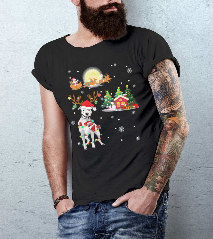 Santa's Sleigh And Festive Dogo Argentino Christmas Wonderland T-Shirt