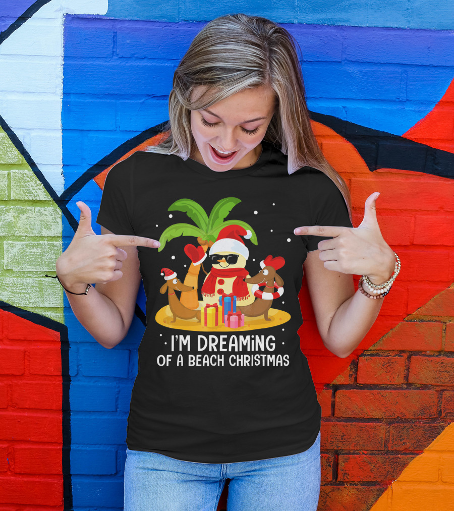 I'm Dreaming Of A Beach Christmas Snowman Dachshund T-Shirt