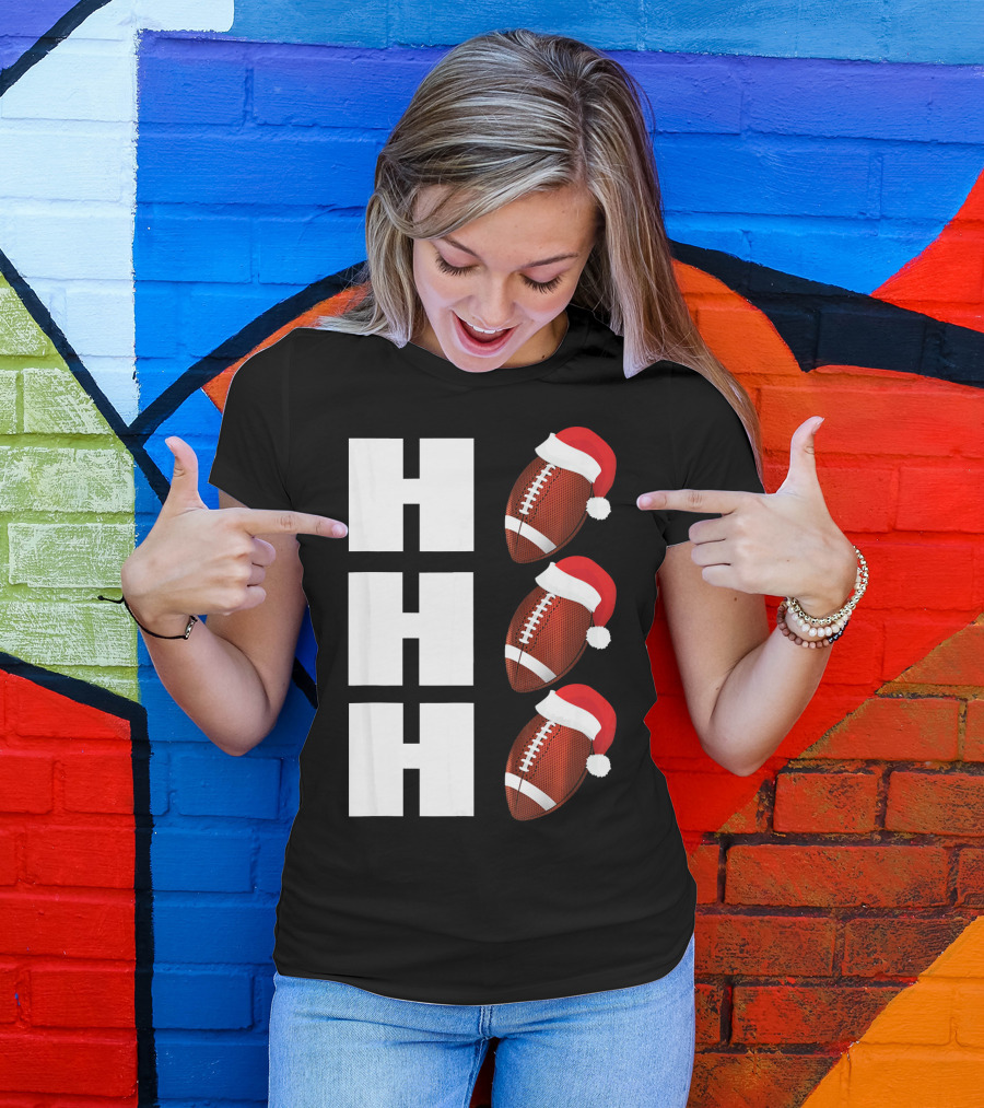 HO HO HO Santa Hat Football Christmas Humor T-Shirt