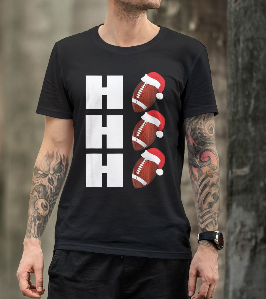 HO HO HO Santa Hat Football Christmas Humor T-Shirt