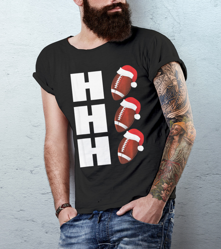 HO HO HO Santa Hat Football Christmas Humor T-Shirt