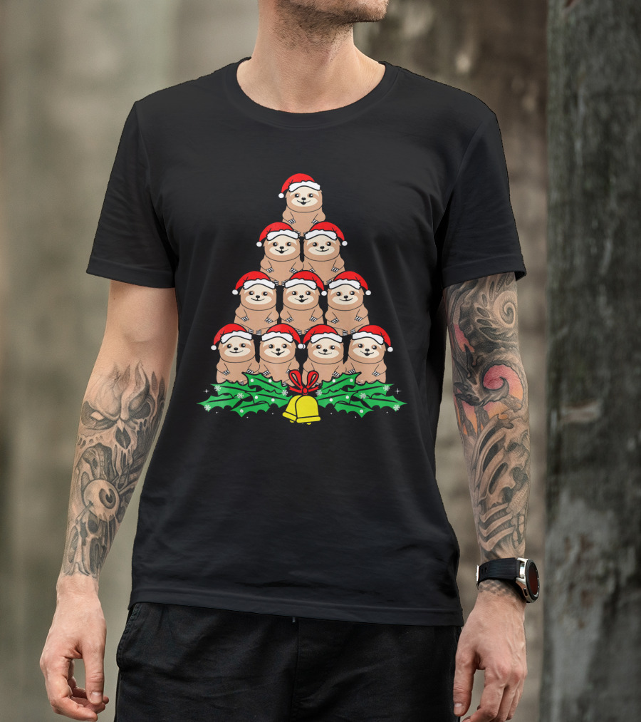 Christmas Tree Of Santa Hat Sloths For Xmas Lovers T-Shirt