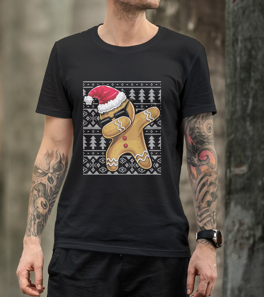 Ugly Christmas Dabbing Gingerbread Cookie Santa Hat T-Shirt