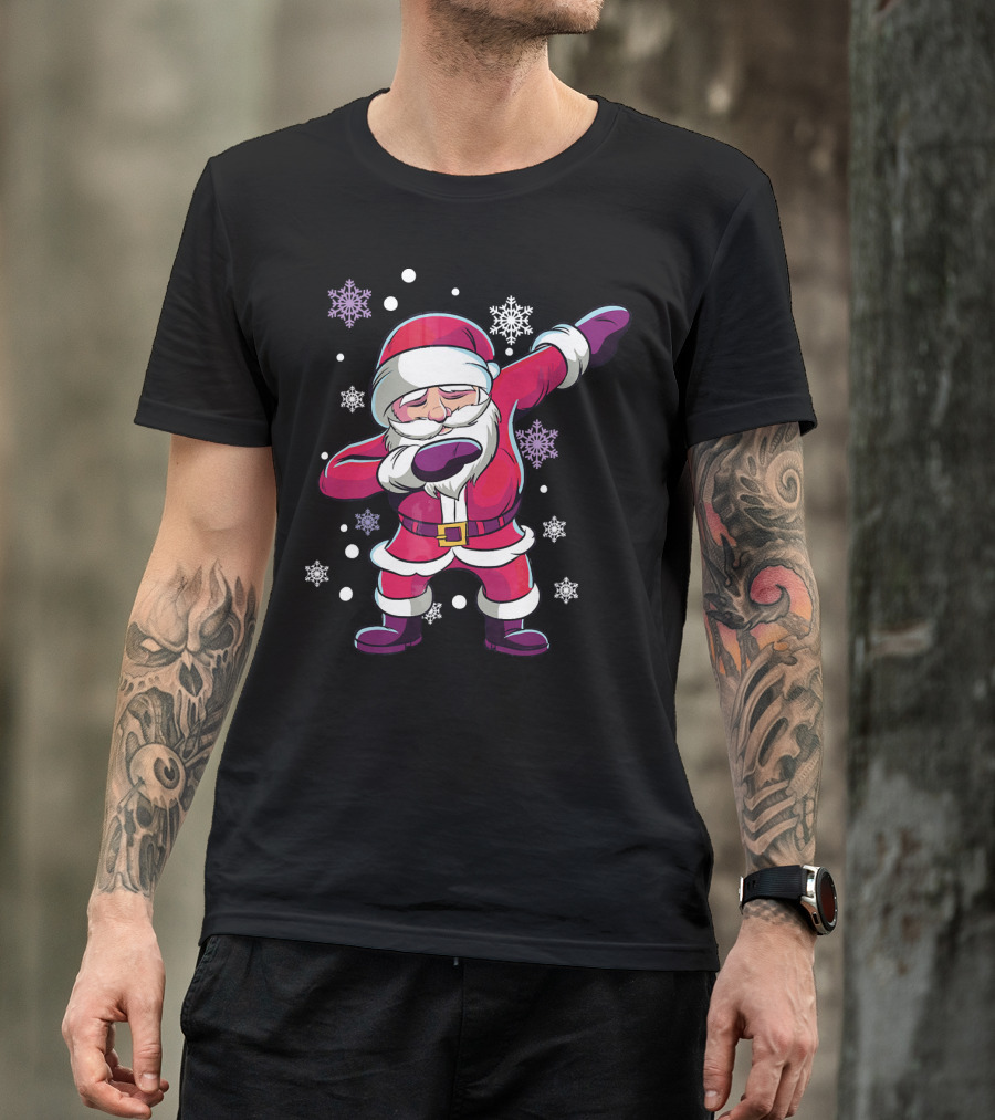 Dabbing Santa Claus With Snowflakes T-Shirt