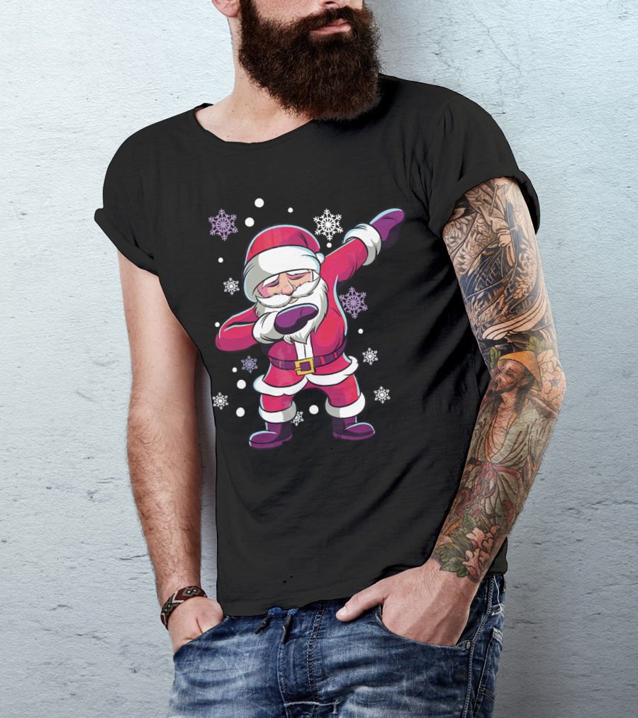 Dabbing Santa Claus With Snowflakes T-Shirt