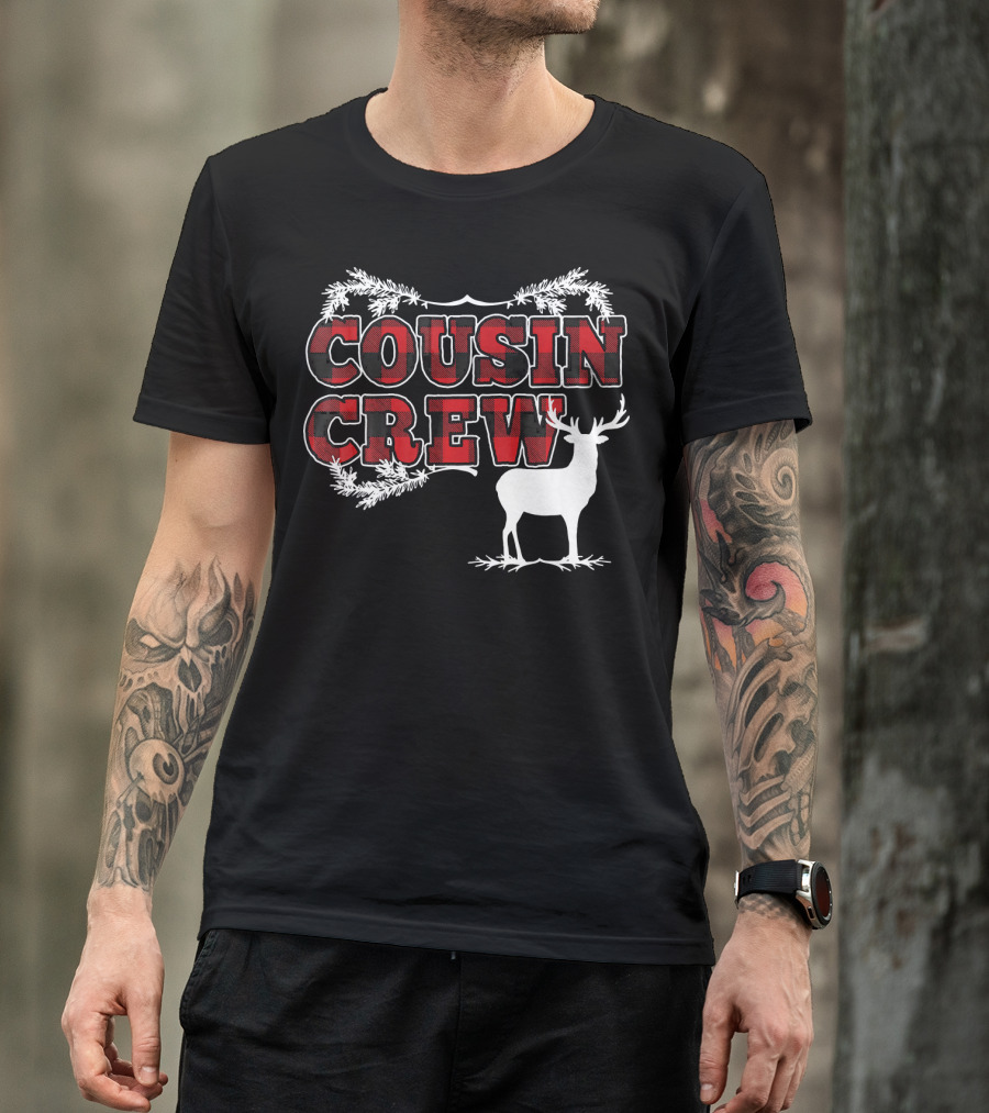 Cousin Crew Plaid Deer Antlers Holiday T-Shirt