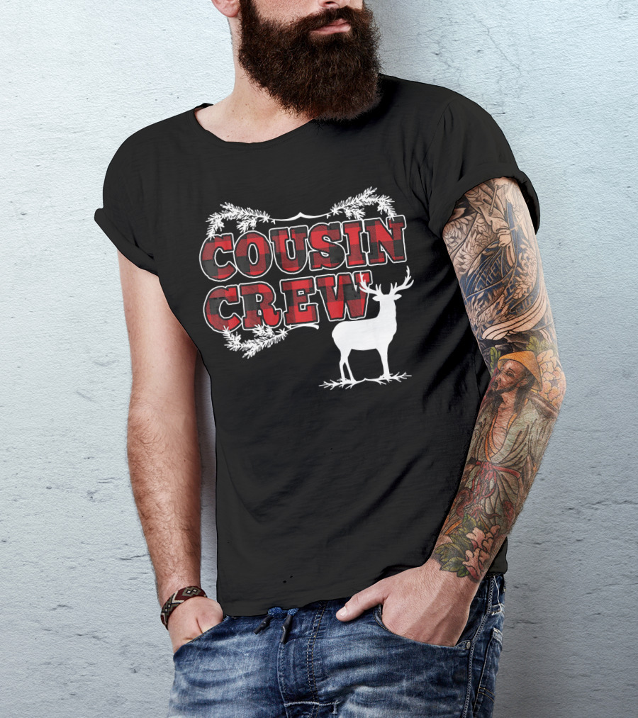 Cousin Crew Plaid Deer Antlers Holiday T-Shirt