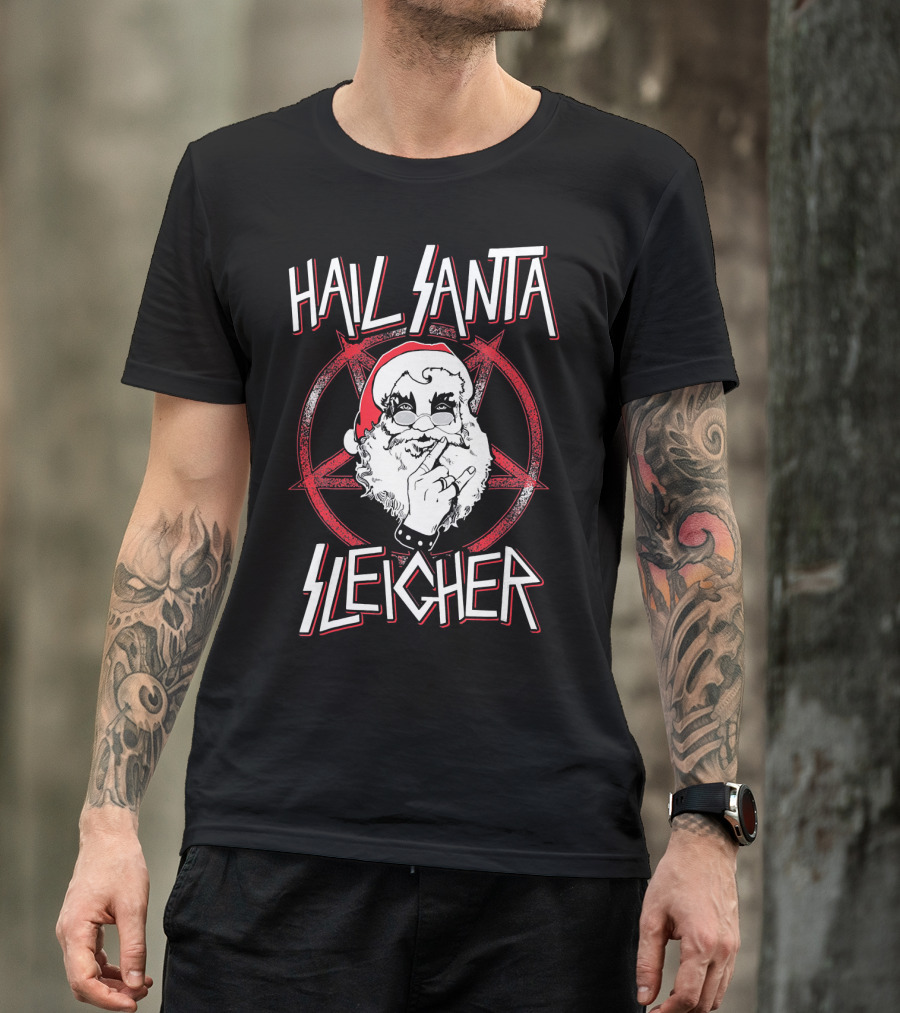 Hail Santa Sleigher Funny Christmas Santa Rock Metal Holiday T-Shirt