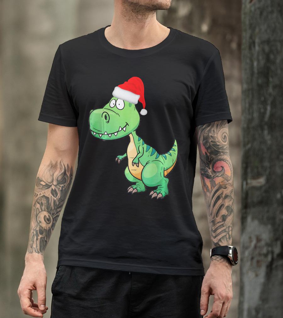 Santa Dinosaur Christmas T-Rex With Santa Hat T-Shirt