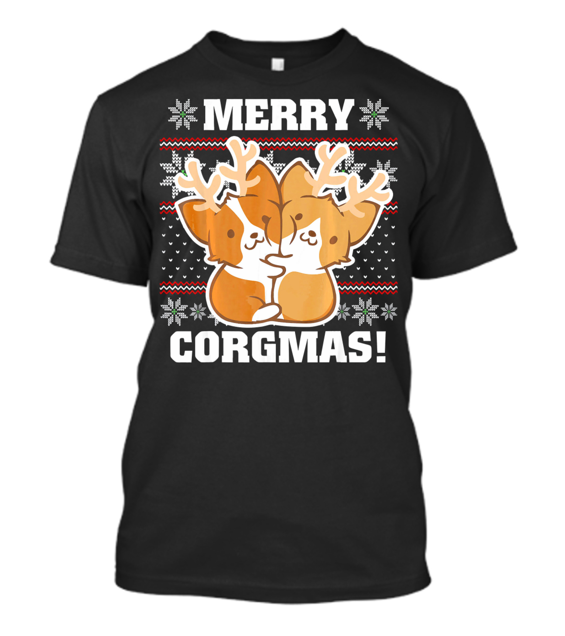 Merry Corgmas Ugly Christmas Sweater With Cute Corgis And Reindeer Antlers T-Shirt