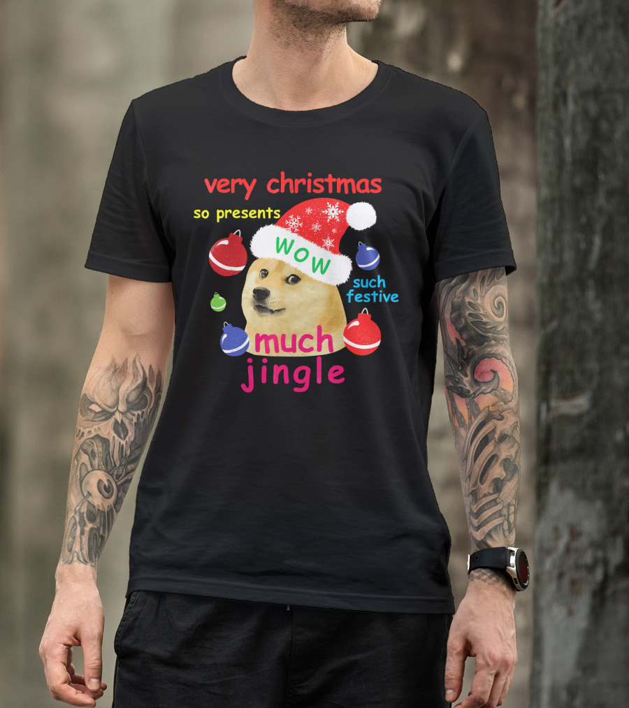 Very Christmas So Presents Wow Much Jingle Such Festive Doge Santa T-Shirt