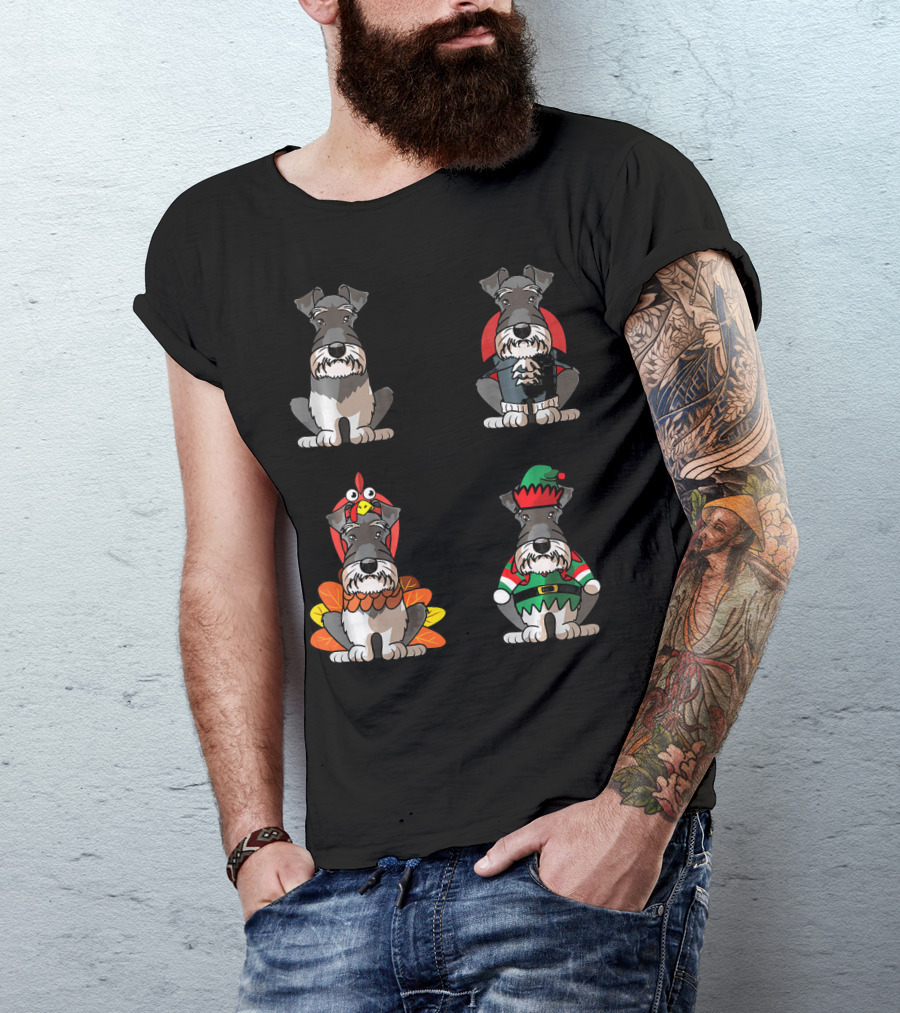 Miniature Schnauzer Seasons Halloween Thanksgiving Christmas Outfits T-Shirt