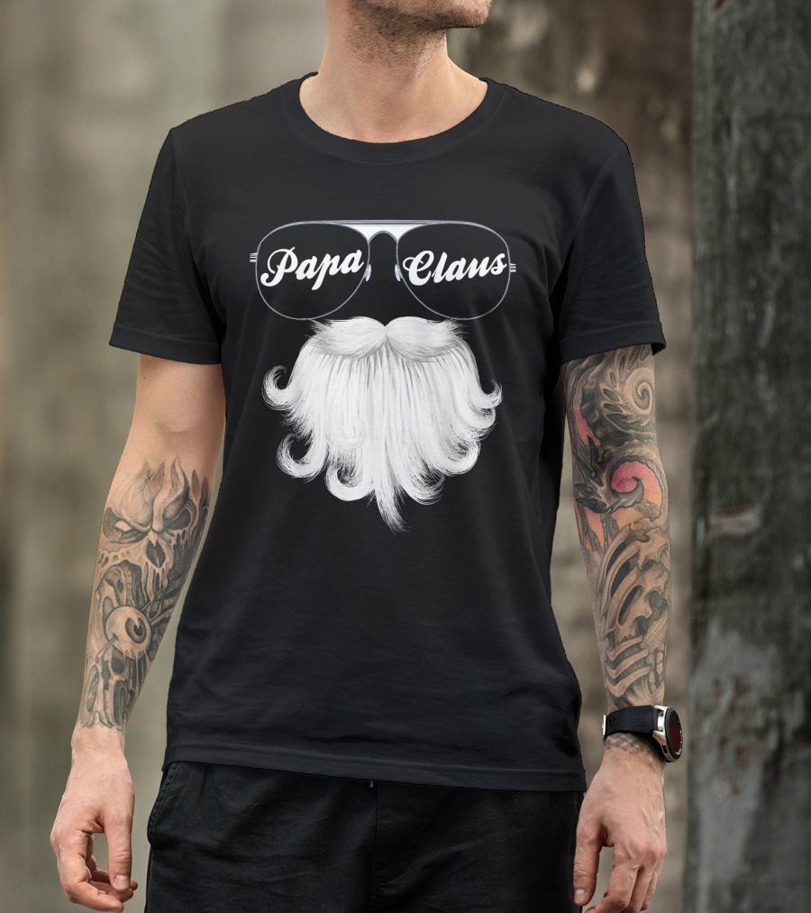 Papa Claus Funny Grandpa Dad Granda Sunglasses Beard T-Shirt