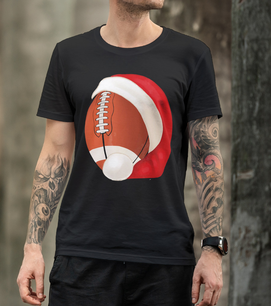 American Football Santa Hat Christmas T-Shirt