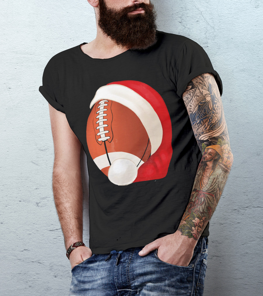 American Football Santa Hat Christmas T-Shirt