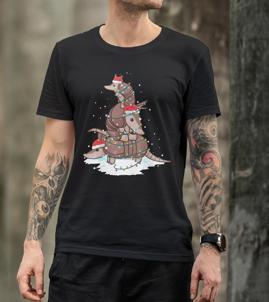 Armadillo Santa Christmas Light Tree Stack T-Shirt