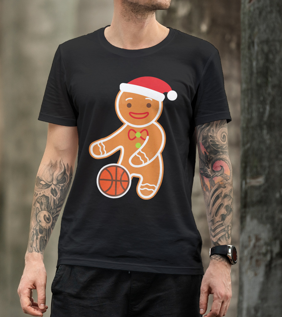 Basketball Gingerbread Player Santa Hat Gingerbread Man T-Shirt