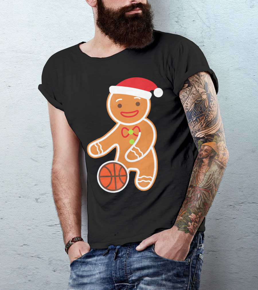 Basketball Gingerbread Player Santa Hat Gingerbread Man T-Shirt
