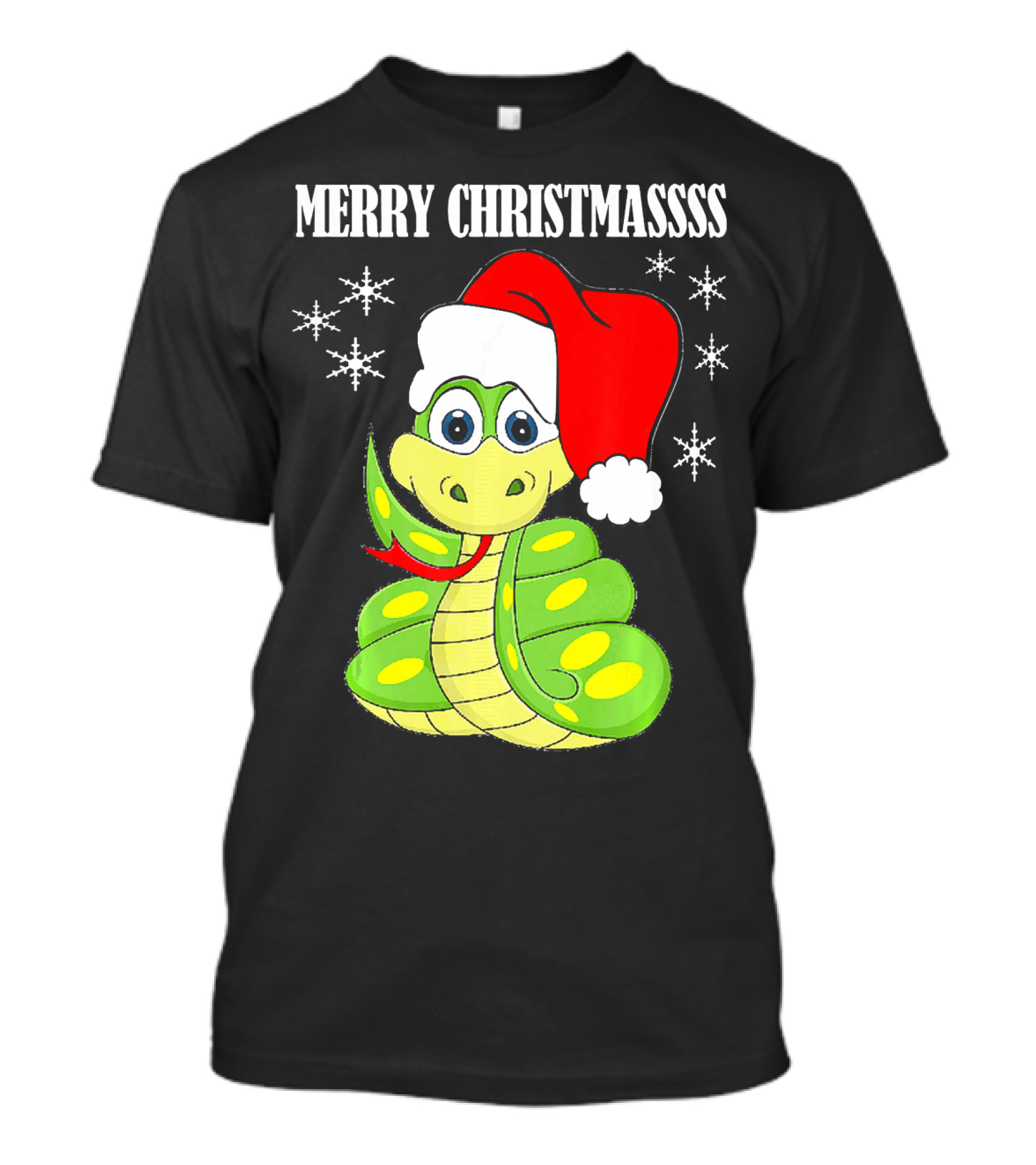 Merry Christmassss Snake Cute Snak Santa Hat Snowflakes T-Shirt