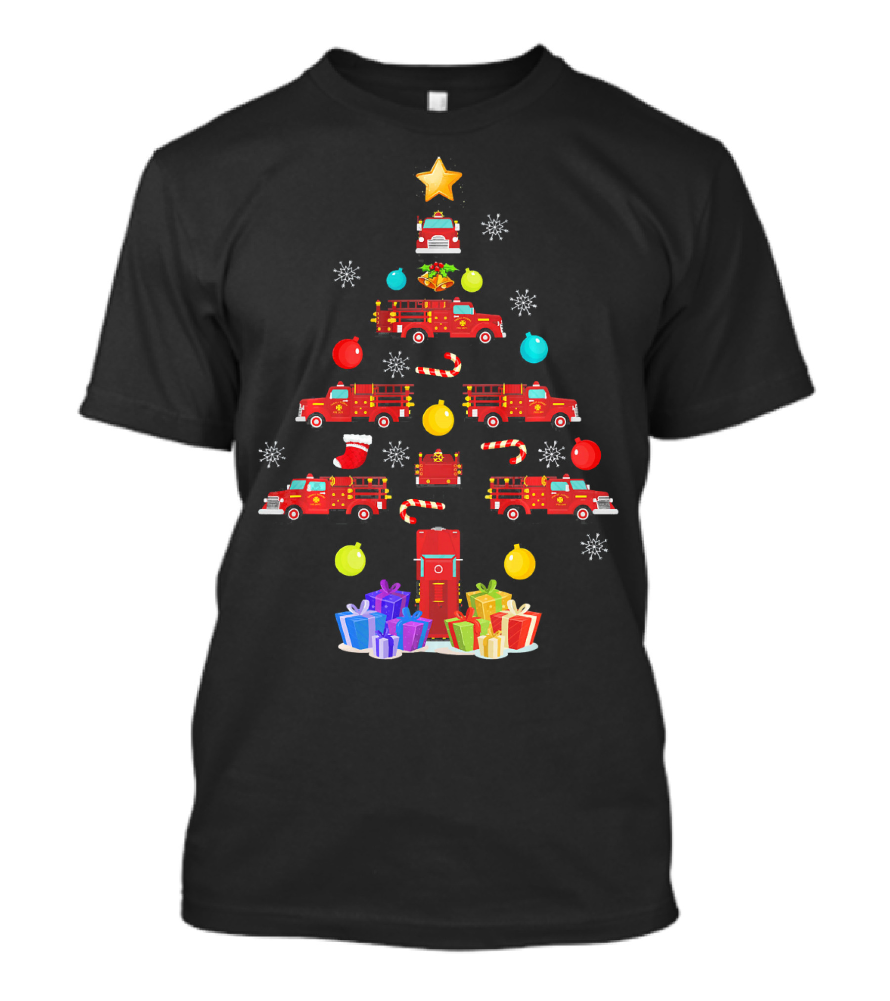 Funny Firefighter Christmas Tree Ornament Fire Truck Star Gifts T-Shirt