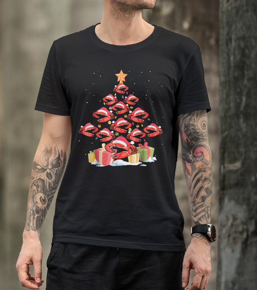 Funny Crab Christmas Tree Santa Lights Gifts Star T-Shirt