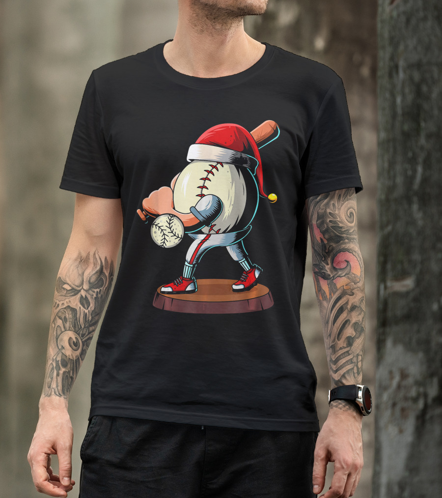 Christmas Baseball Batter Santa With Red Shoes And Bat T-Shirt