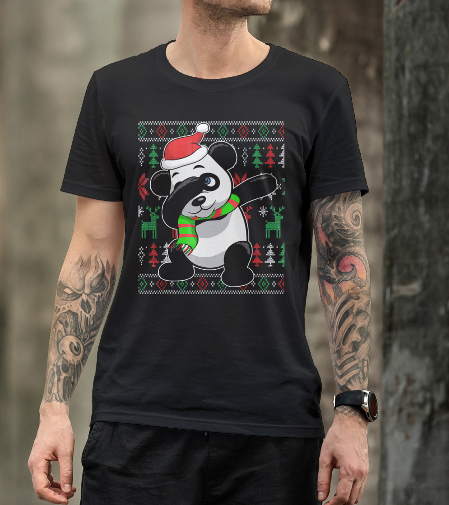 Ugly Christmas Sweater With Dabbing Santa Panda And Festive T-Shirt