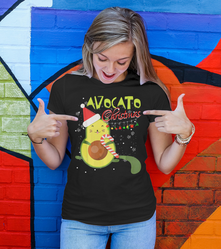 Avocato Christmas Funny Cute Cat Avocado Vegan T-Shirt