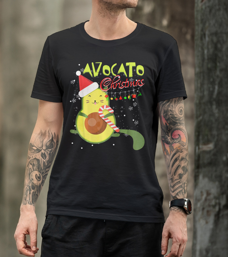 Avocato Christmas Funny Cute Cat Avocado Vegan T-Shirt